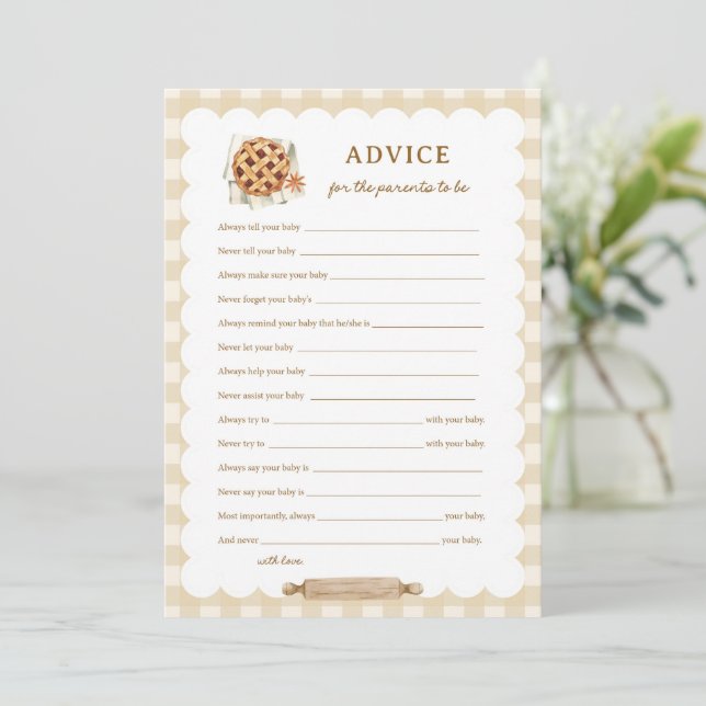 Pie Baby Shower Advice for Parents To Be Cards (Standing Front)