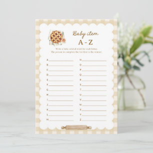 Pie Baby Shower Baby Item A-Z Alphabet Game Cards