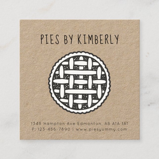Pie Bakery Business Simple Minimalist Modern Black Square Business Card (Front)