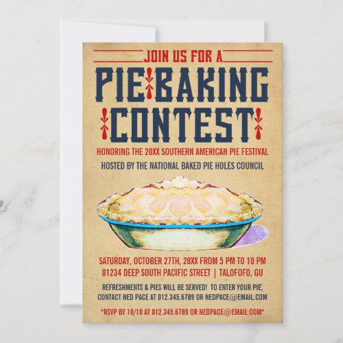 Pie Baking Contest Invitations