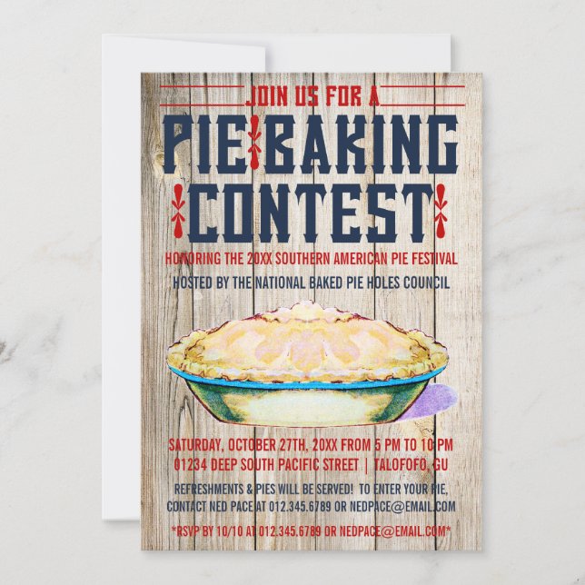 Pie Baking Contest Invitations (Front)