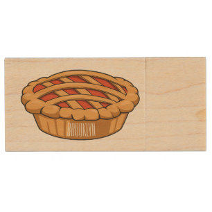 Pie cartoon illustration wood flash drive