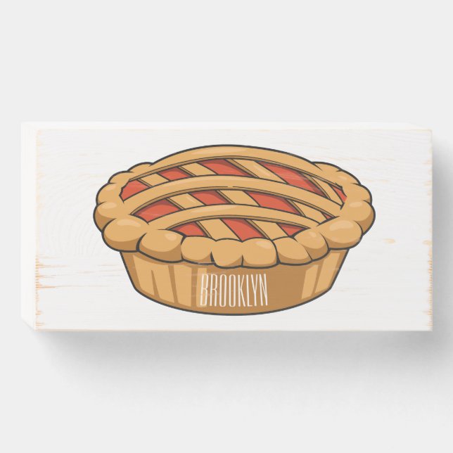 Pie cartoon illustration  wooden box sign (Front Horizontal)
