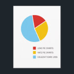 Pie Charts postcard<br><div class="desc">A design about the quota of different reactions to pie charts,  the most widespread type of diagrams. A reminder that statistics and information don't always convey true meaning.</div>