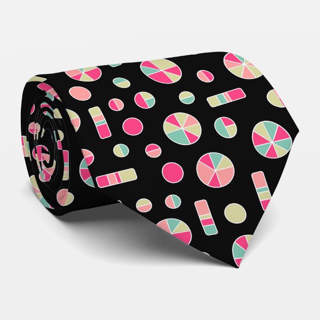 Pie Circles and Bars Pattern 271019v1 - Black Neck Tie (Rolled)