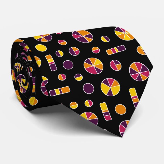 Pie Circles and Bars Pattern 271019v2 - Black Neck Tie (Rolled)