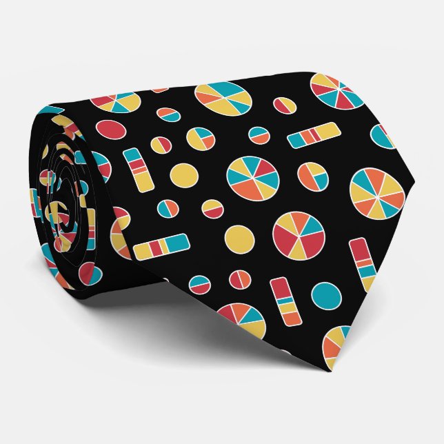 Pie Circles and Bars Pattern 271019v3 - Black Neck Tie (Rolled)