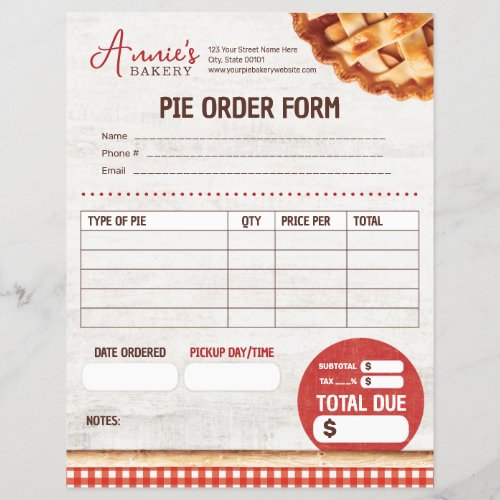 Pie for Bakery Custom Order Form