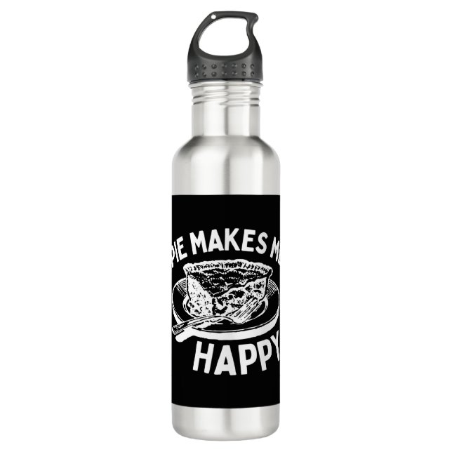 Pie Makes Me Happy Funny Pie Stainless Steel Water Bottle (Front)