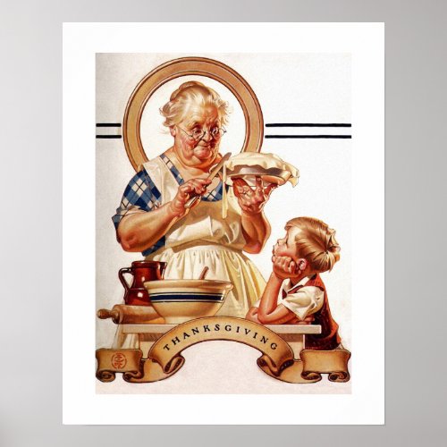 Pie Making Thanksgiving Vintage Art Poster