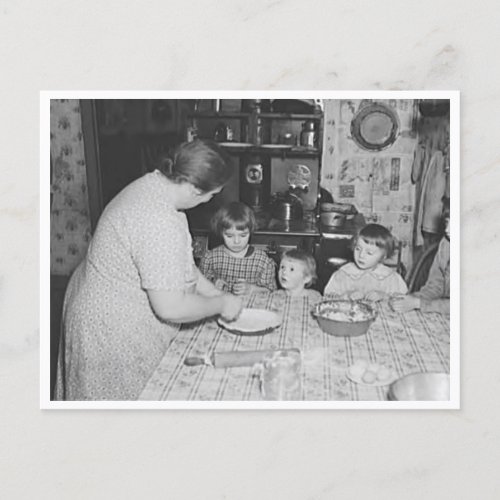 Pie making with children vintage photo 1930s postcard
