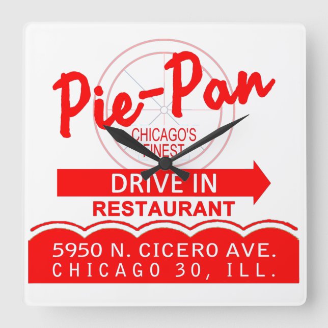 Pie-Pan Drive-In Restaurant, Chicago, Illinois Square Wall Clock (Front)