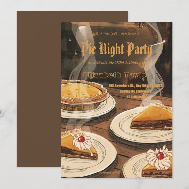 Pie Sharing Night Party Invitation – Sweet & Cozy  (Front/Back)