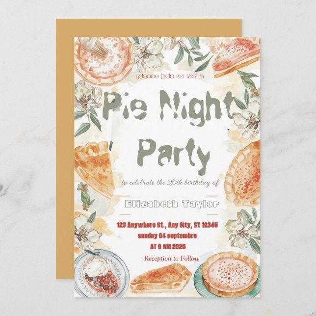 Pie Sharing Night Party Invitation – Sweet & Cozy (Front/Back)