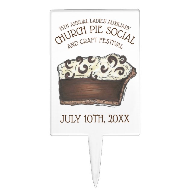 Pie Social Pi Day Party Dessert Bake Sale Slice Cake Topper (Front)