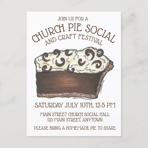 Pie Social Pi Day Party Dessert Bake Sale Slice Invitation Postcard