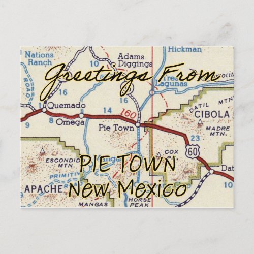 Pie Town NM Vintage Map Postcard