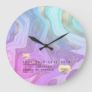 pie unicorn aqua liquid gold marble large clock