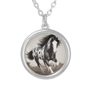 Piebald Cob Horse Silver Plated Necklace