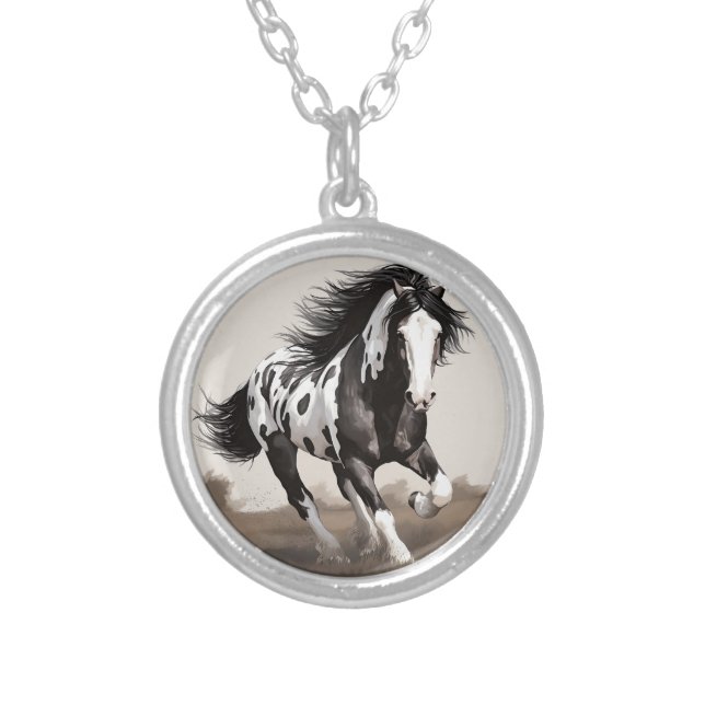 Piebald Cob Horse Silver Plated Necklace (Front)