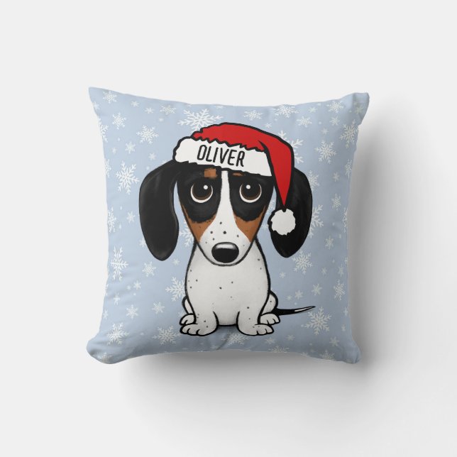 Piebald Dachshund Christmas Custom Name Cute Dog Throw Pillow (Front)