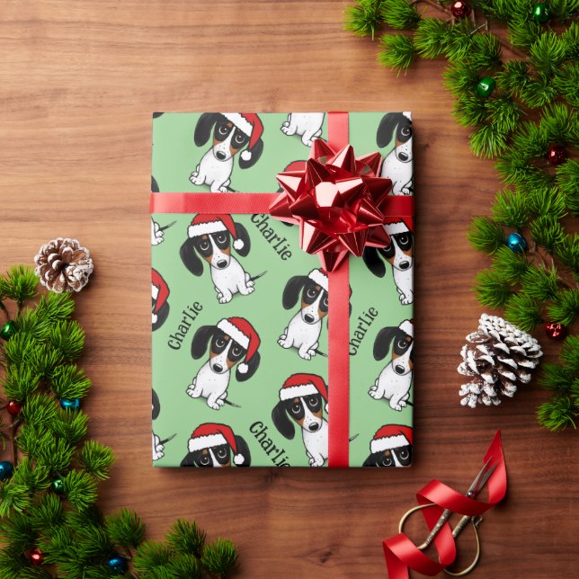 Piebald Dachshund Christmas Custom Name Cute Dog Wrapping Paper (Holiday Gift)