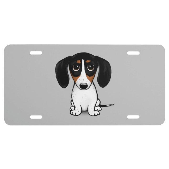 Piebald Dachshund | Cute Cartoon Dog License Plate (Front)