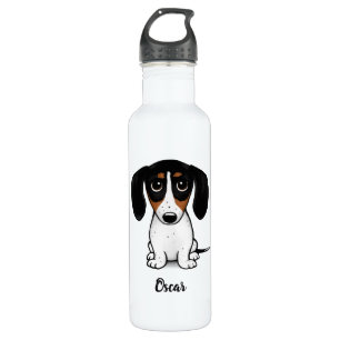 Piebald Dachshund   Cute Dog with Custom Text Stainless Steel Water Bottle