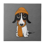 Piebald Dachshund | Cute Hipster Dog Ceramic Tile<br><div class="desc">Black,  tan and white colored Piebald Dachshund. Visit Jenn's Doodle World for even more accessories for home and office with this cool dog and more original wiener dog designs.</div>