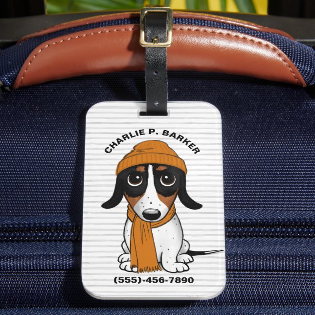 Piebald Dachshund Cute Hipster Dog Luggage Tag (Front Insitu 2)