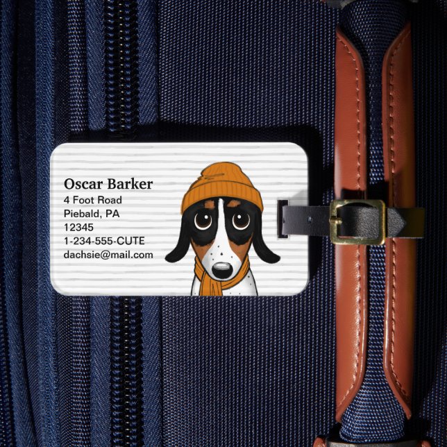 Piebald Dachshund Cute Hipster Dog Luggage Tag (Front Insitu 4)