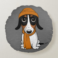 Piebald Dachshund Cute Hipster Dog Round Pillow