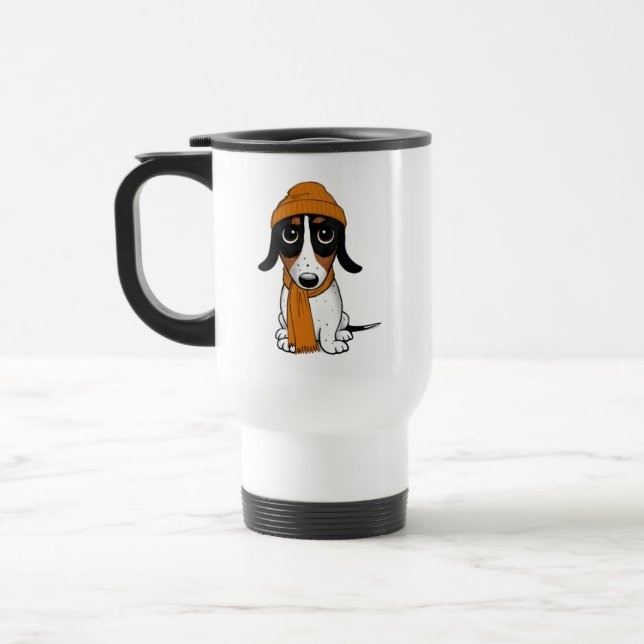 Piebald Dachshund Cute Hipster Dog Travel Mug (Left)