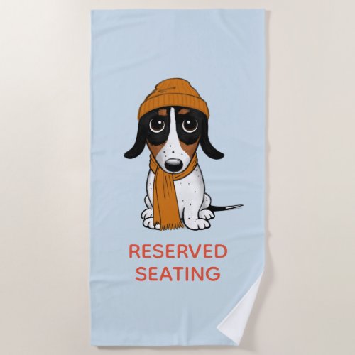 Piebald Dachshund Dog with Hat and Custom Text Beach Towel