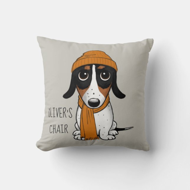 Piebald Dachshund Hipster Dog Personalized Throw Pillow (Front)