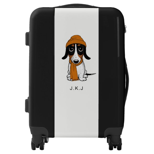 Piebald Dachshund | Hipster Dog with Custom Text Luggage (Front)