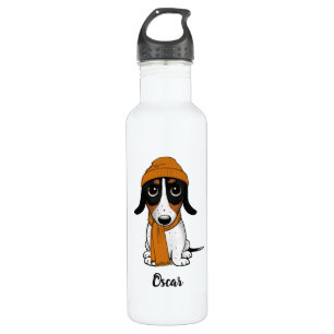 Piebald Dachshund   Hipster Dog with Custom Text Stainless Steel Water Bottle