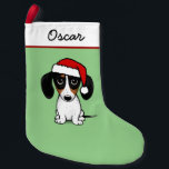 Piebald Dachshund Santa Cute Wiener Dog Small Christmas Stocking<br><div class="desc">Piebald colored Dachshund Lover’s Christmas Stocking. Everyone wants to be included in the seasonal festivities and our beloved pets are no exception. Treat your four legged family member with a custom Xmas stocking. This funny dog Christmas stocking is great for both wiener dogs and weenie dog lovers. Visit Jenn’s Doodle...</div>