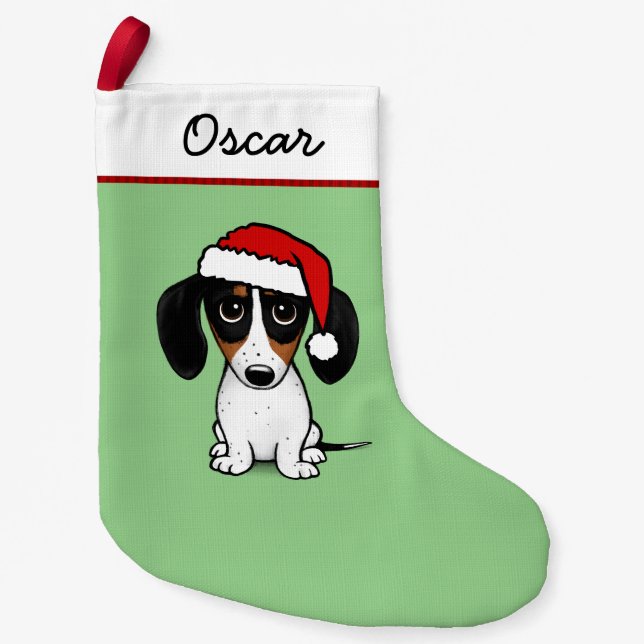 Piebald Dachshund Santa Cute Wiener Dog Small Christmas Stocking (Front)