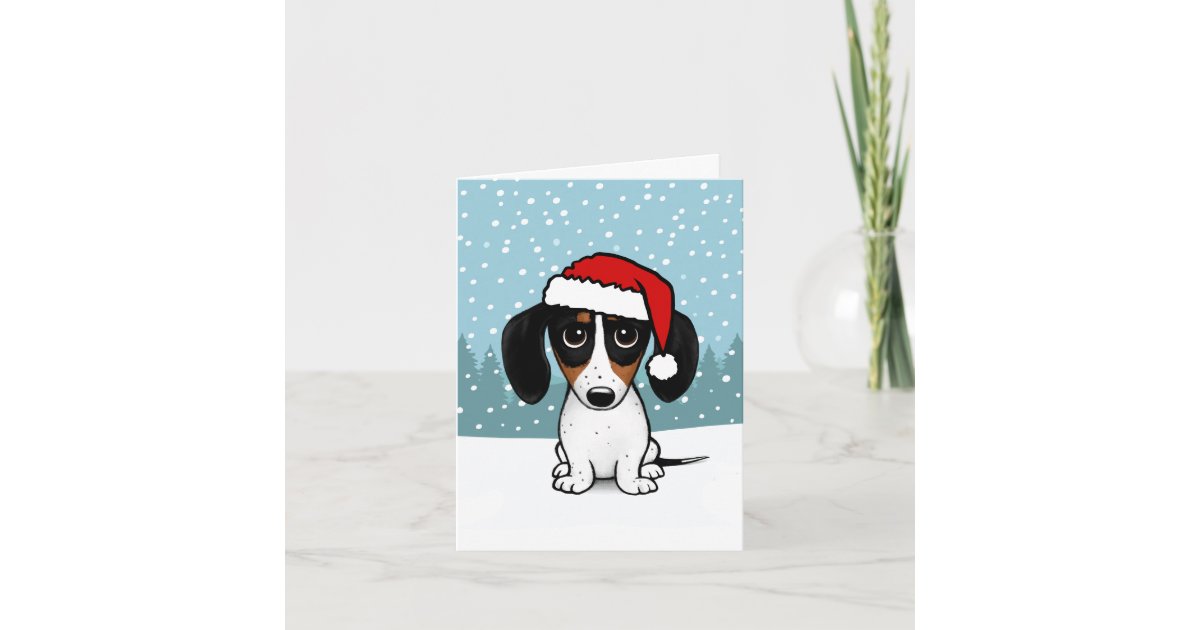 Piebald Dachshund Santa Wiener Dog Christmas Holiday Card Zazzle