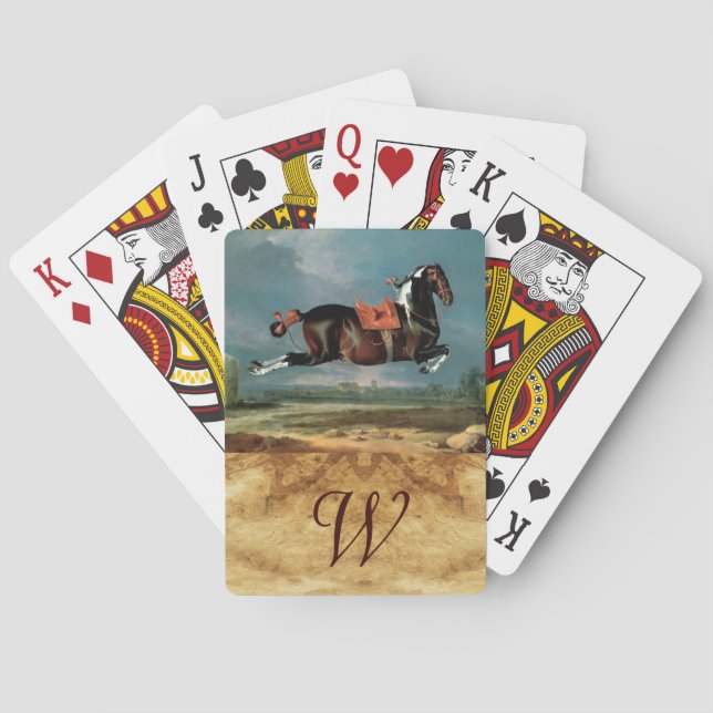 Piebald Horse Cehero Rearing Parcment Monogram  Poker Cards (Back)