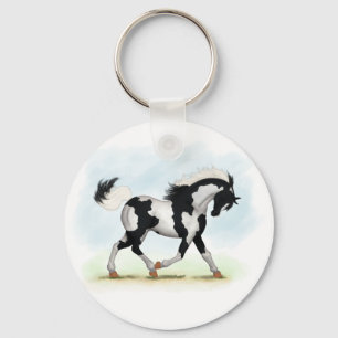 Piebald Overo Pinto Horse Keychain