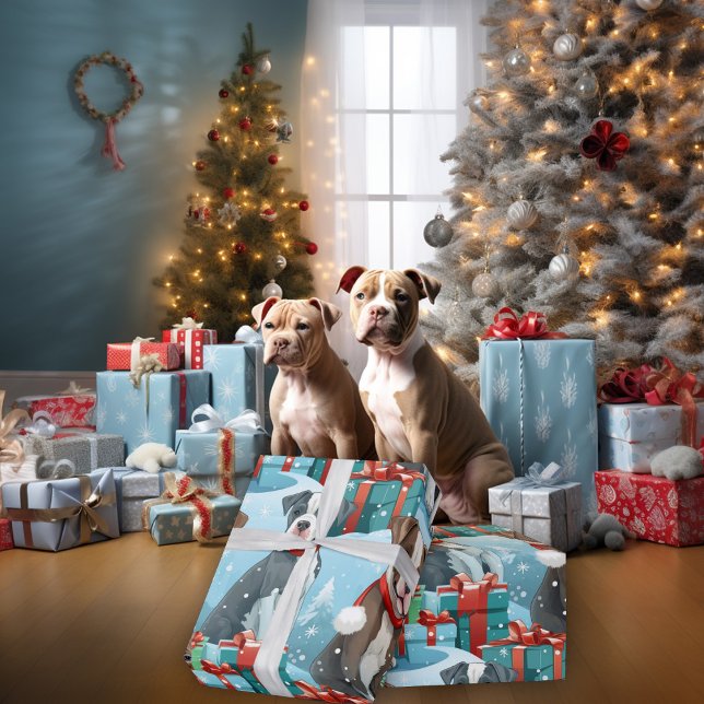  Piebald PitBull Puppy Dog Lovers Christmas Wrapping Paper (Creator Uploaded)