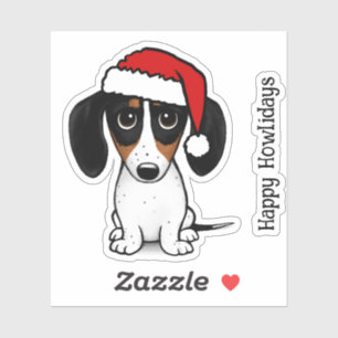 Piebald Santa Dachshund Cute Dog Christmas Sticker