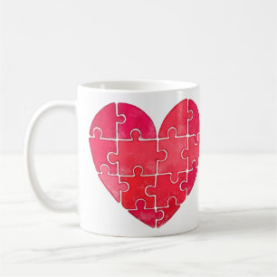 Piece-by-piece red heart in watercolor art coffee mug