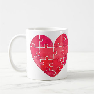 Piece-by-piece red heart in watercolor art coffee mug