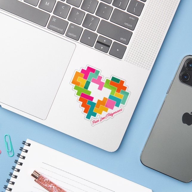 Piece, Love & Polyominoes Vinyl Sticker (Laptop w/ iPhone)
