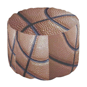 Piece of a basketball with dimples and lines pouf