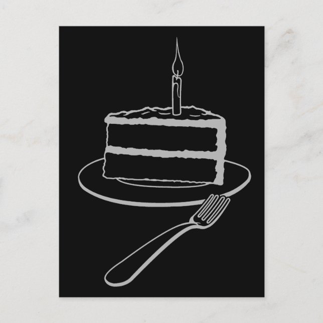Piece of Birthday Cake Exquisite Line Art Holiday Postcard (Front)
