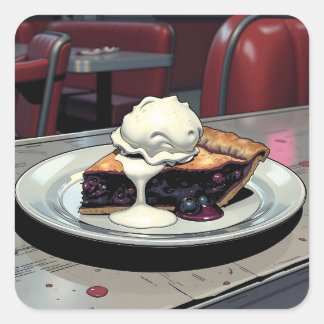 Piece of Blueberry Pie and Vanilla Ice Cream   Square Sticker